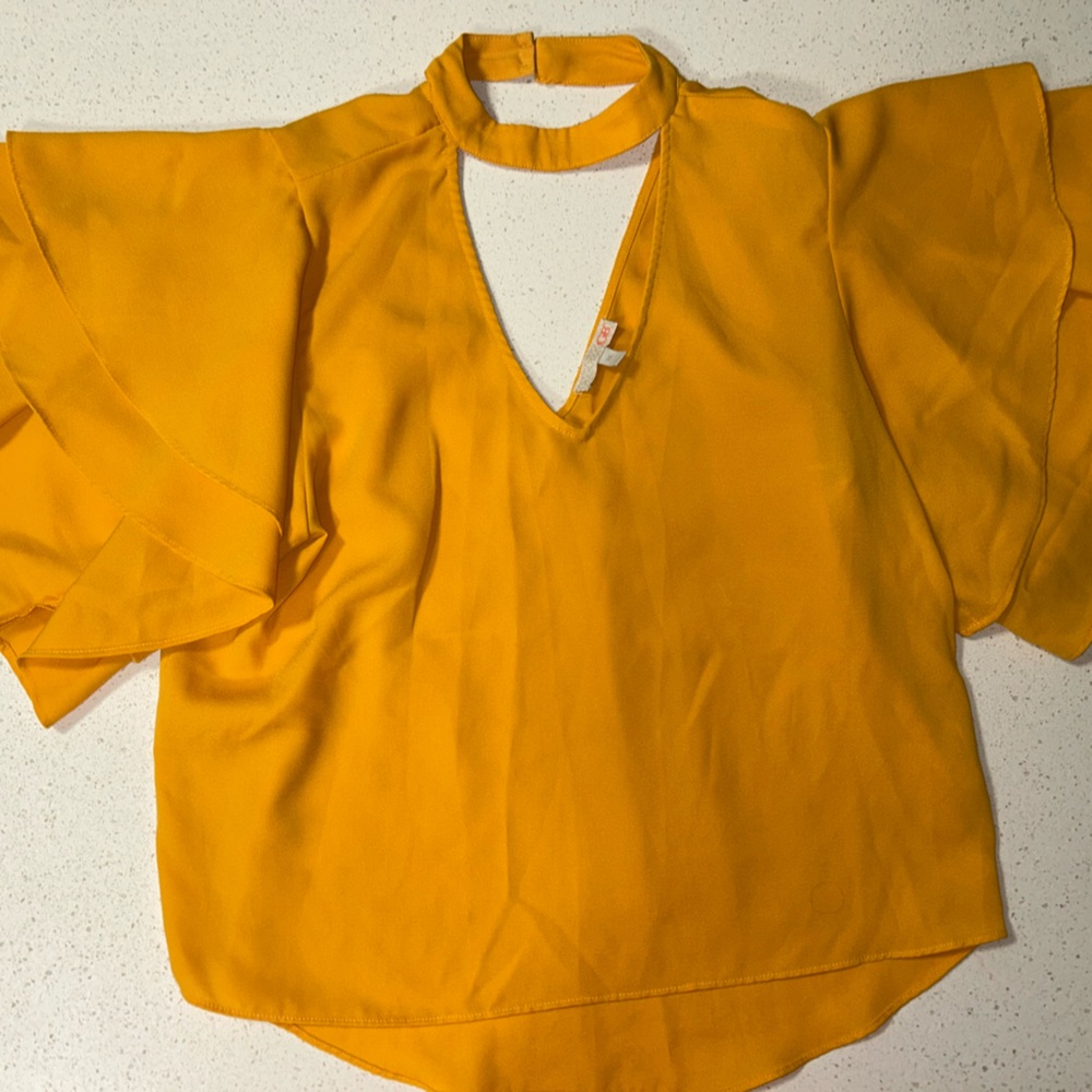 GB Girls Mustard Blouse with Cutout Detail